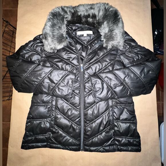 Kenneth Cole I Love New York Faux Fur Lined Coat size Large Black Puffy Jacket - Picture 10 of 14
